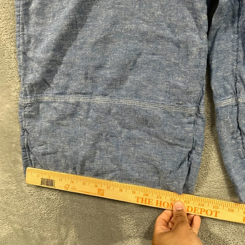 Banana Republic Pants Womens XL Blue Linen Blend Wide Leg Cropped Lightweight